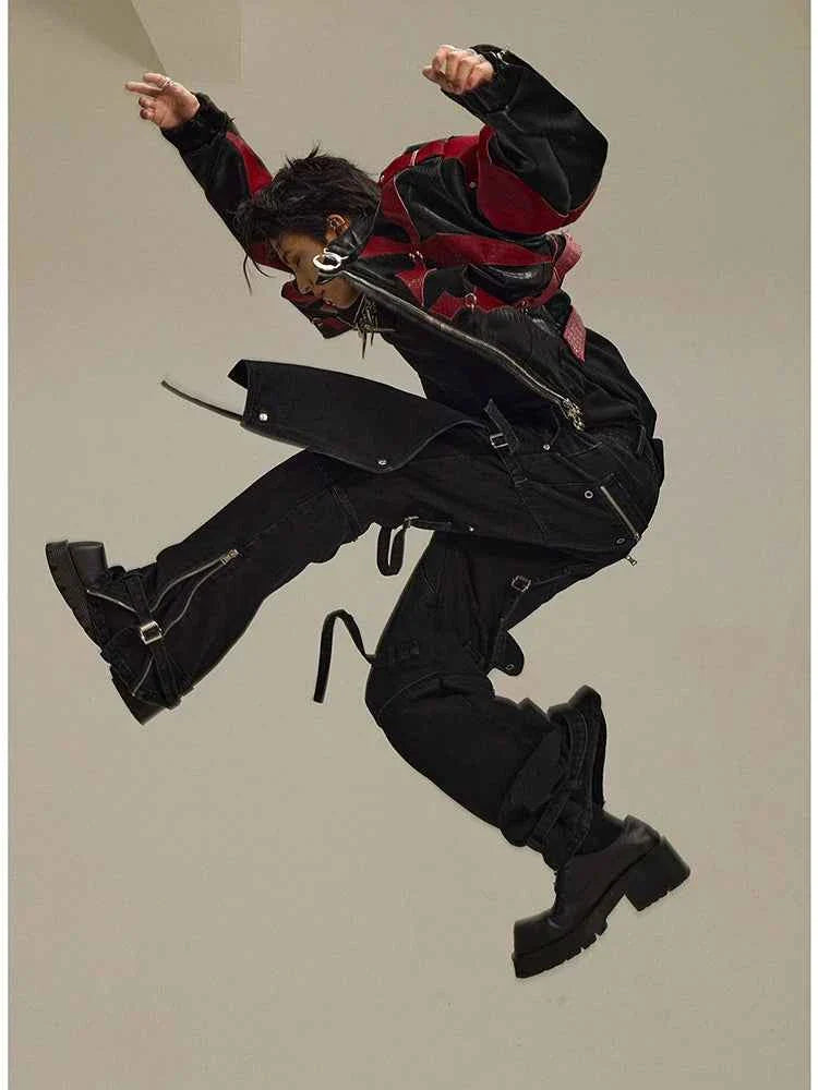 High Quality Crocodile Patchwork Pu Leather Coat Luxury Streetwear Men's Gothic Urban