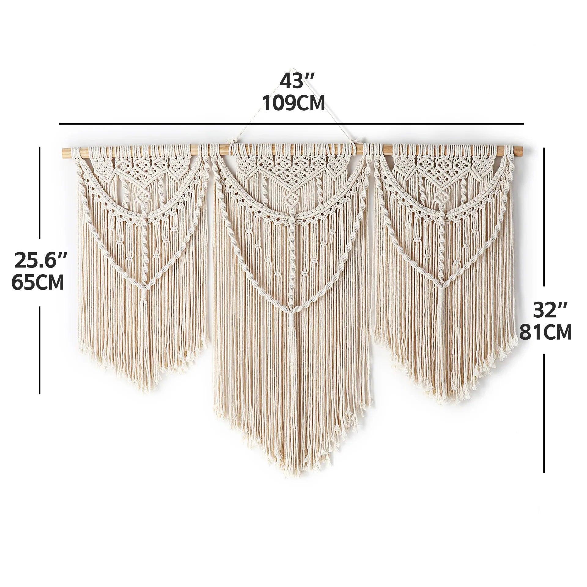 DecorBites™ Large Hand-Woven Macrame Wall Hanging Tapestry with Wooden Stick & Tassels