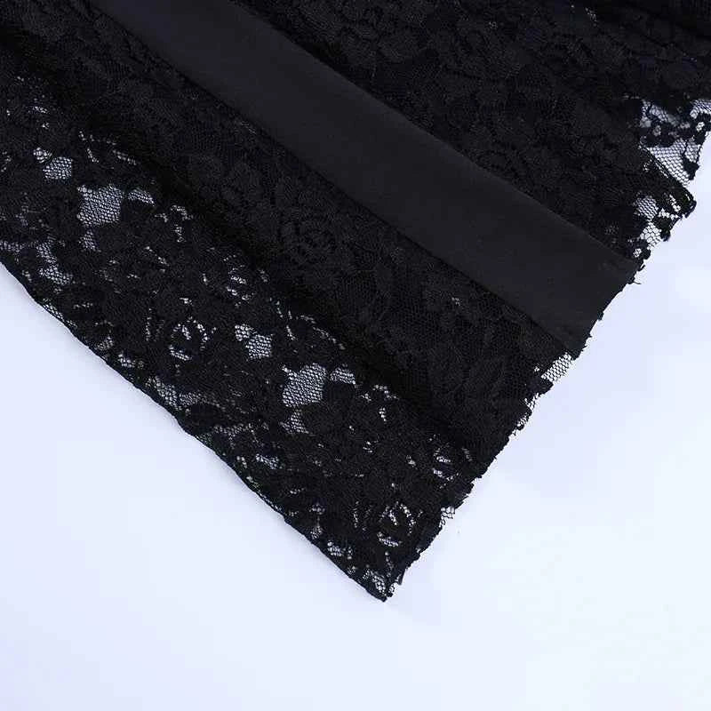 Goth Mall Flare Jeans Sexy Black Lace Patchwork High Waist Vintage Punk Grunge Streetwear