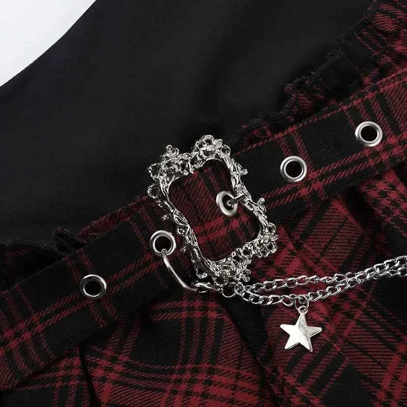 Punk Gothic Plaid Skirt Irregular Patchwork | MUNSIEUR