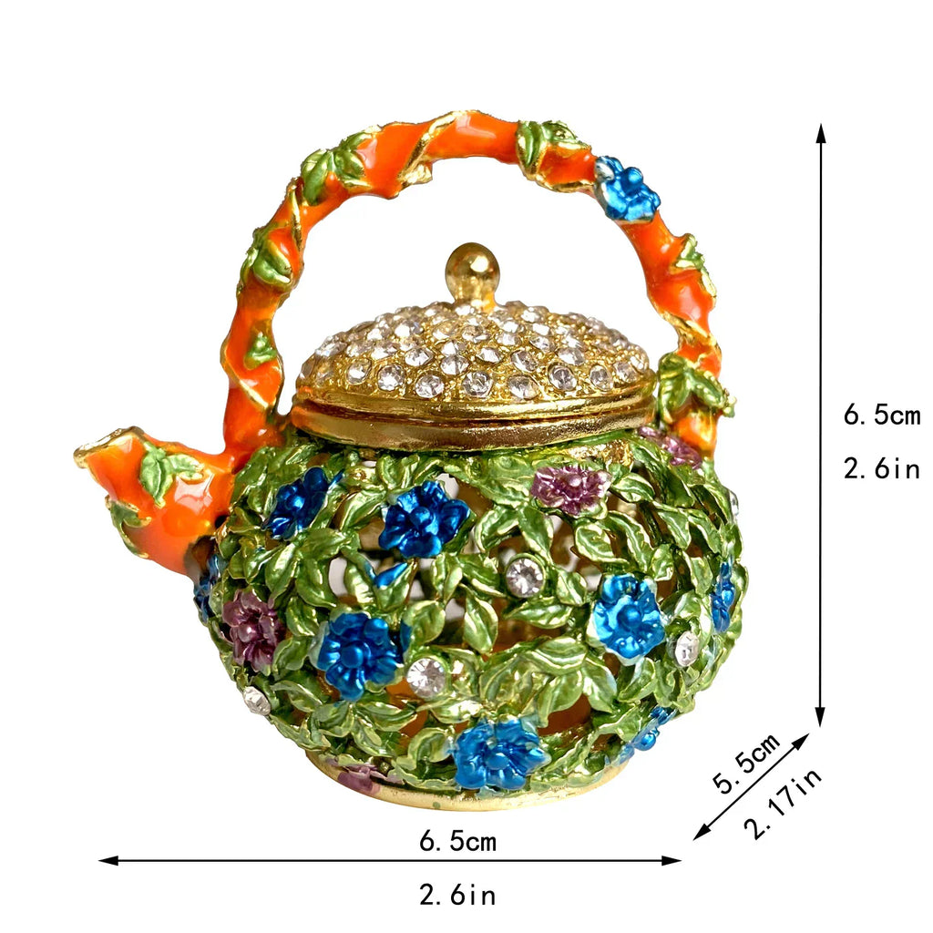 DecorBites™ Enameled Metal Jewelry Trinket Box Figurines Hand Painted Storage Case