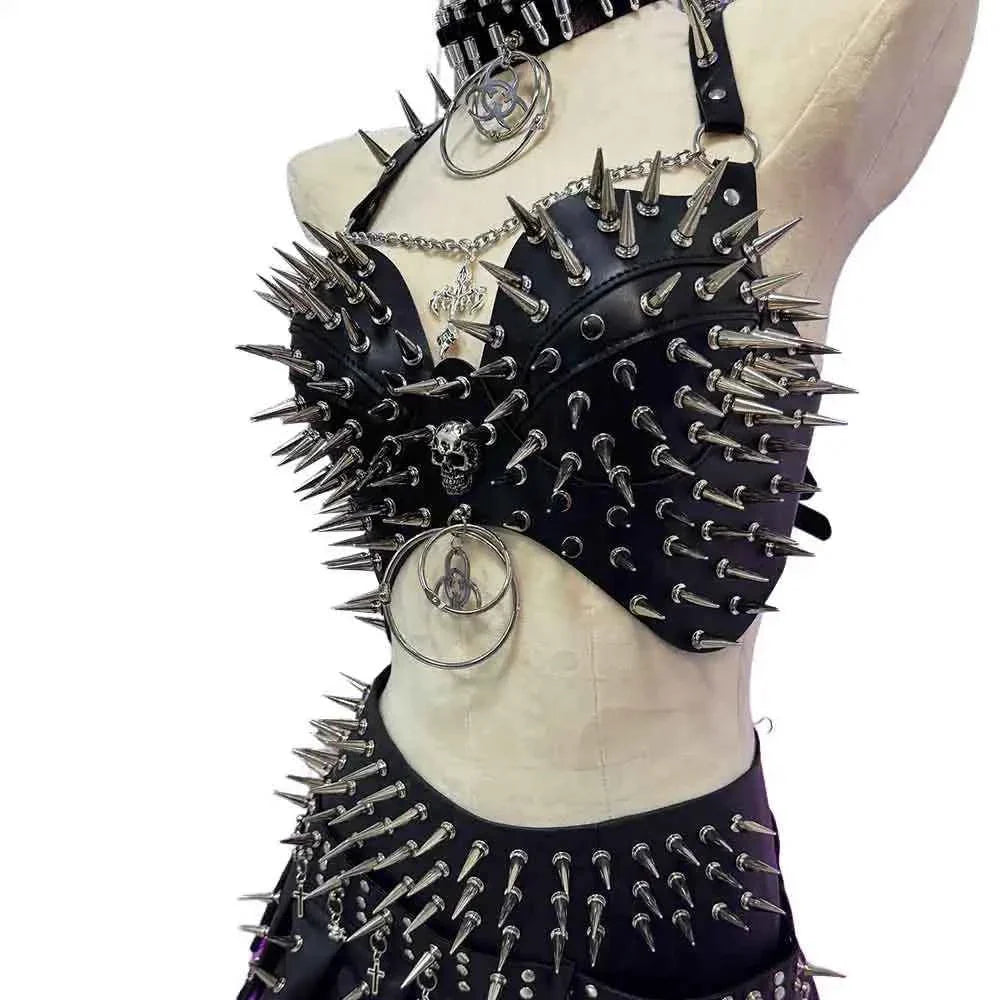 Y2K Gothic Skirt Set w Spikes