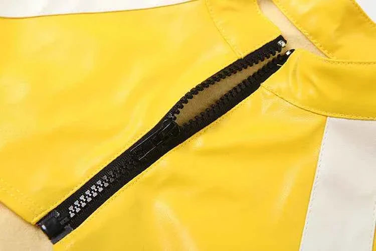 Women's Faux Leather Zip Cardigan Jacket Full Sleeve Navel Exposed