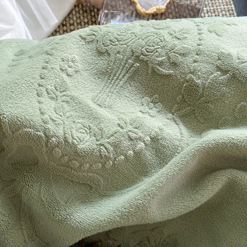 DecorBites™ French Carved Velvet Lace Ruffles Bedding Set, Coral Velvet Duvet Cover, Luxury Bed Sheet