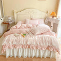 DecorBites™ French Princess Lace Ruffles Bedding Set, 100% Cotton, Pink Romantic Theme