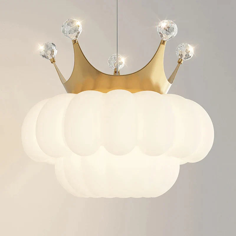 DecorBites™ Gold Crown Pendant Light: Luxe Cloud Hanging Lamp for Children's Bedroom and Living Room
