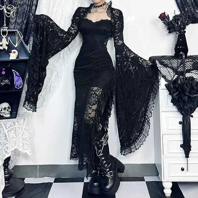 Gothic Classic Lace Flare Sleeve Blouse Y2K Rave