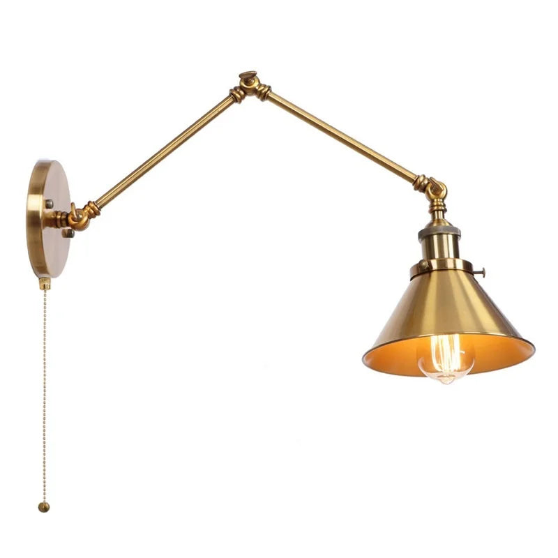 DecorBites™ Gold Long Arm LED Wall Sconce with Pull Chain Switch