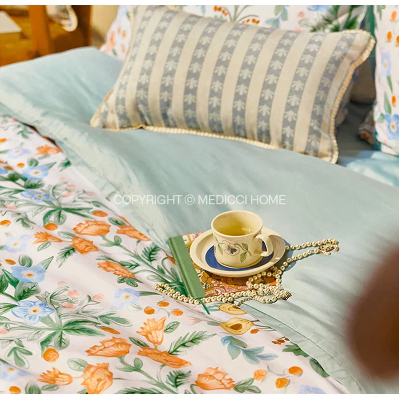 DecorBites™ French Pastoral Flowers Lumbar Pillow Cover 30x50cm Luxe Fabric Texture Case