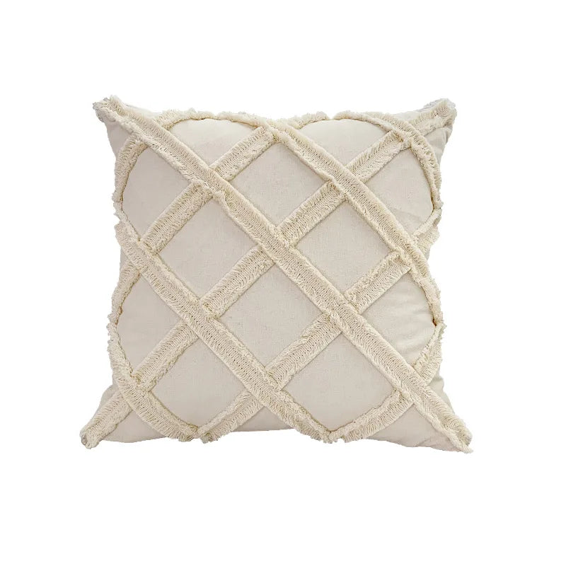 DecorBites™ Fringed Geometry Embroidered Cushion Cover Patchwork Pillowcase for Living Room