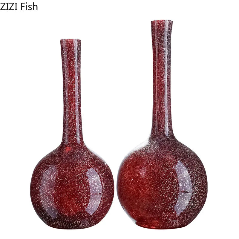 DecorBites™ Gilded Red Glass Vase with Artificial Flowers - Modern Desk Decor