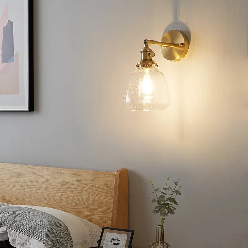 Amber textured clear glass wall sconce bedroom pull chain light
