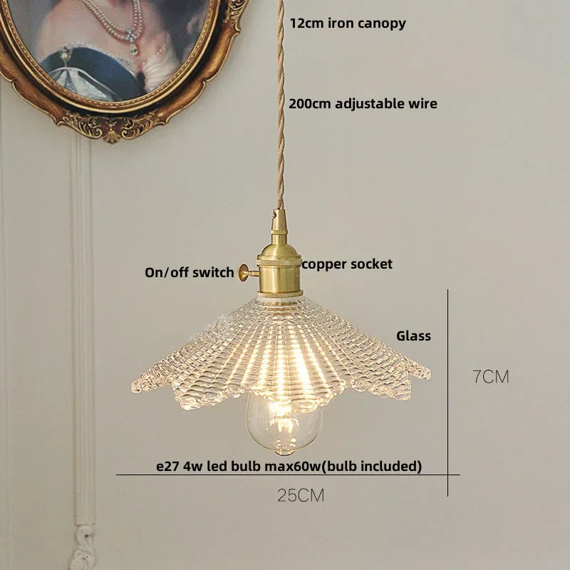 DecorBites™ Glass Copper LED Pendant Lamp with Wire Adjustment & Knob Switch