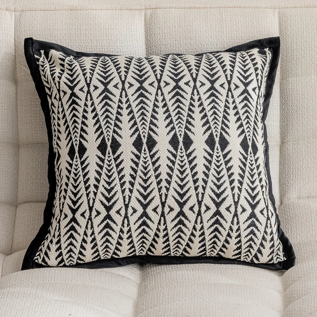 DecorBites™ Geometric Jacquard Embroidered Pillow Cover in Modern Minimalist Black and White Style
