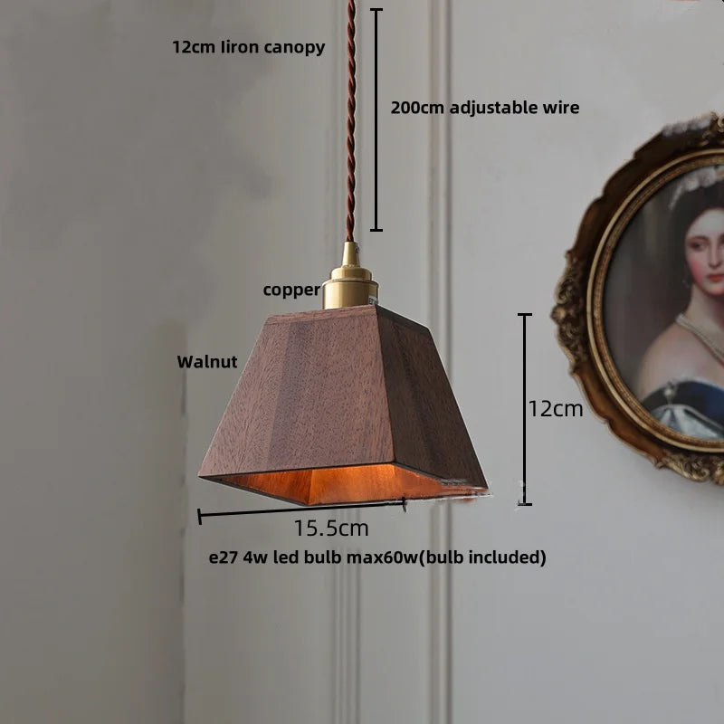 DecorBites™ Glass LED Pendant Lamp with Walnut Wood Brass Accent