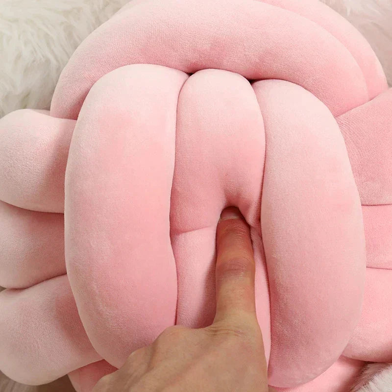DecorBites™ Handmade Knotted Ball Round Plush Pillow for Home Decoration