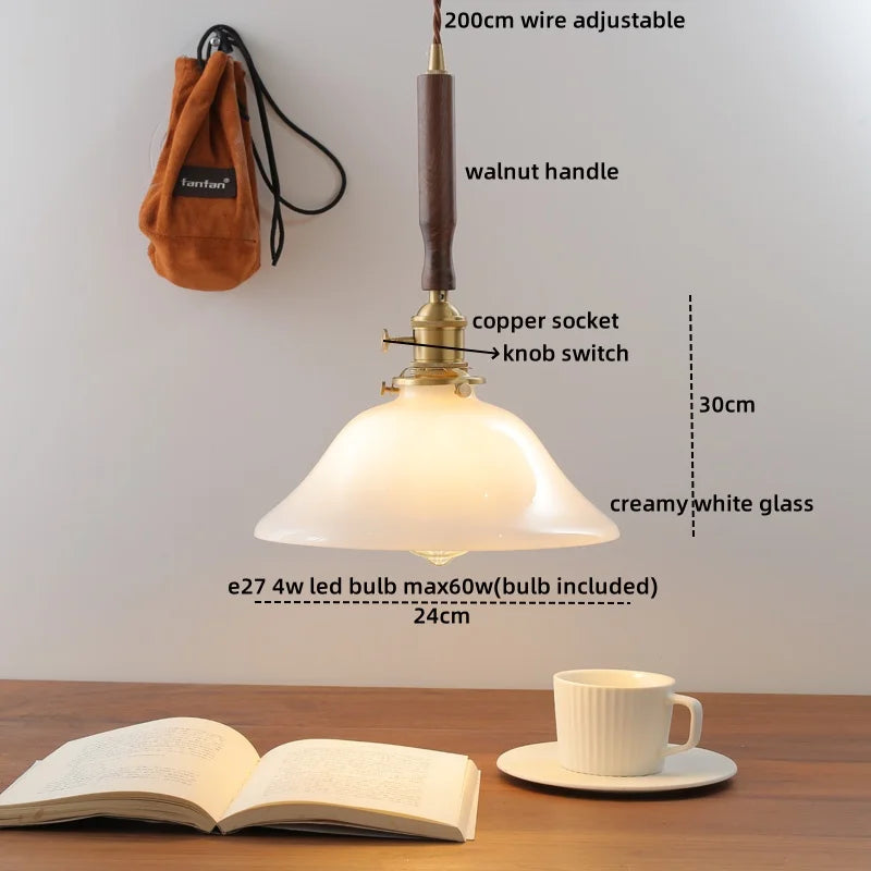 DecorBites™ Green Glass LED Pendent Lamps, Walnut Copper Modern Hanging Light Fixtures