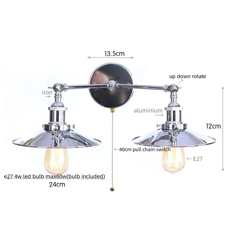 DecorBites™ Dual Head LED Wall Light Pink Industrial Bedside Lamp