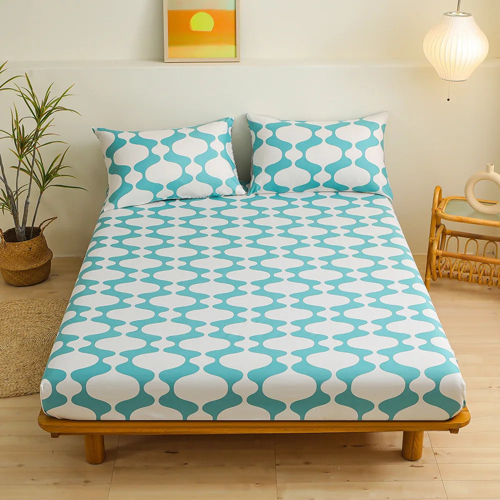 DecorBites™ Golden Feather Sheet Set: Fitted Sheet & 2 Pillowcases, All Season Bedspread