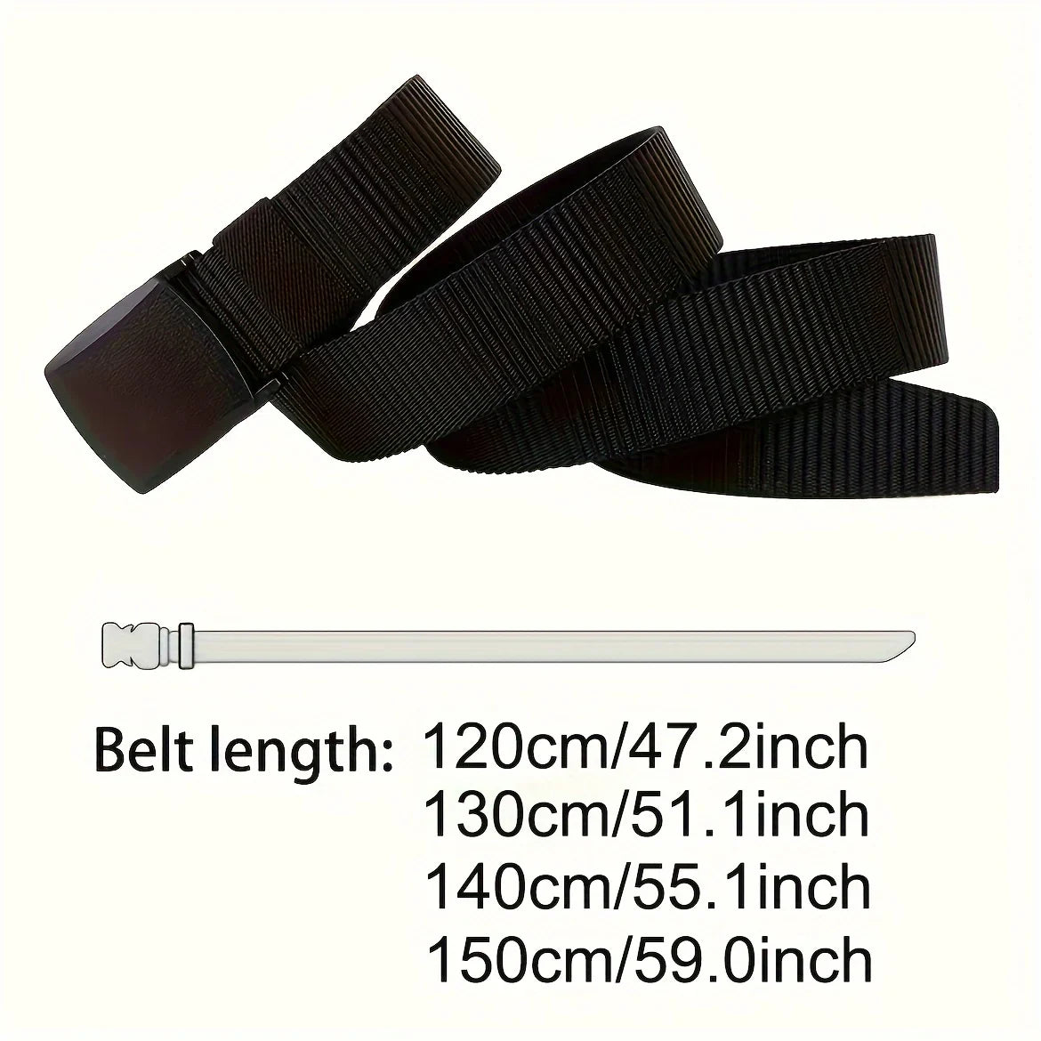 Adjustable Canvas Tactical Belt with Automatic Buckle – Non-Metal Outdoor Casual Belt (120–150 cm | 47–59 in)