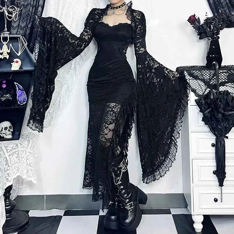 Gothic Classic Lace Flare Sleeve Blouse Y2K Rave