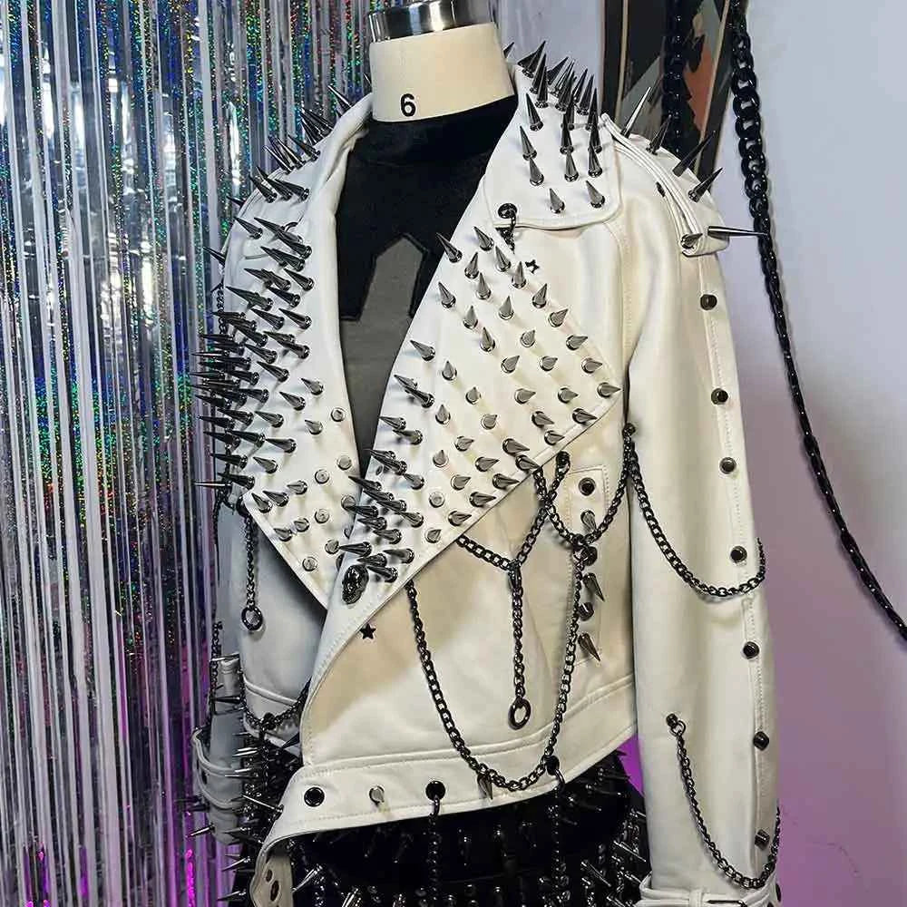 Y2K Vegan Leather Skull Coat Studded Rivet Gothic Grunge