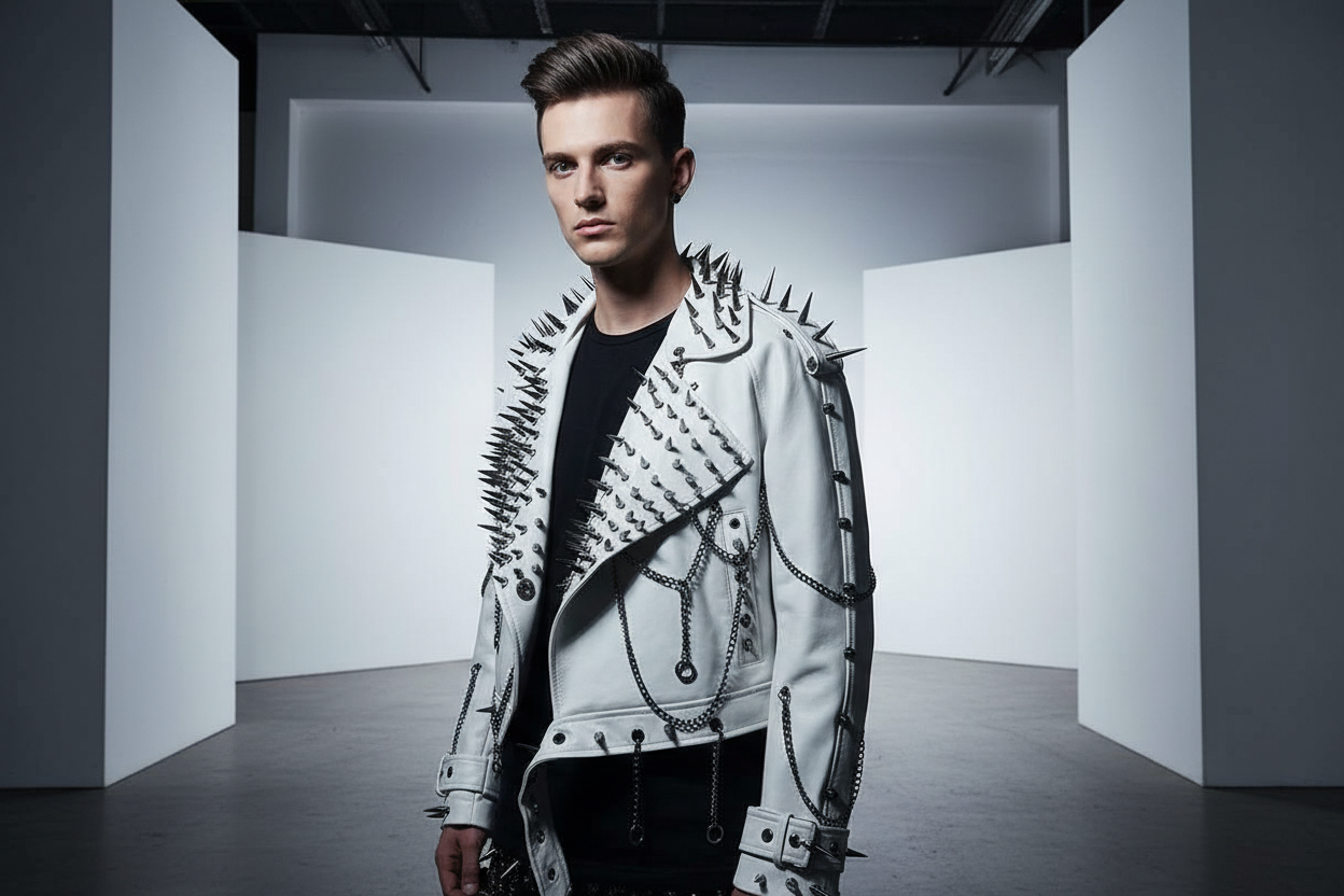 Y2K Vegan Leather Skull Coat Studded Rivet Gothic Grunge