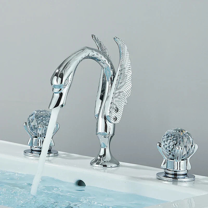 DecorBites™ Gold Swan Crystal Handle Bathroom Faucet - Deck Mounted Basin Mixer Tap
