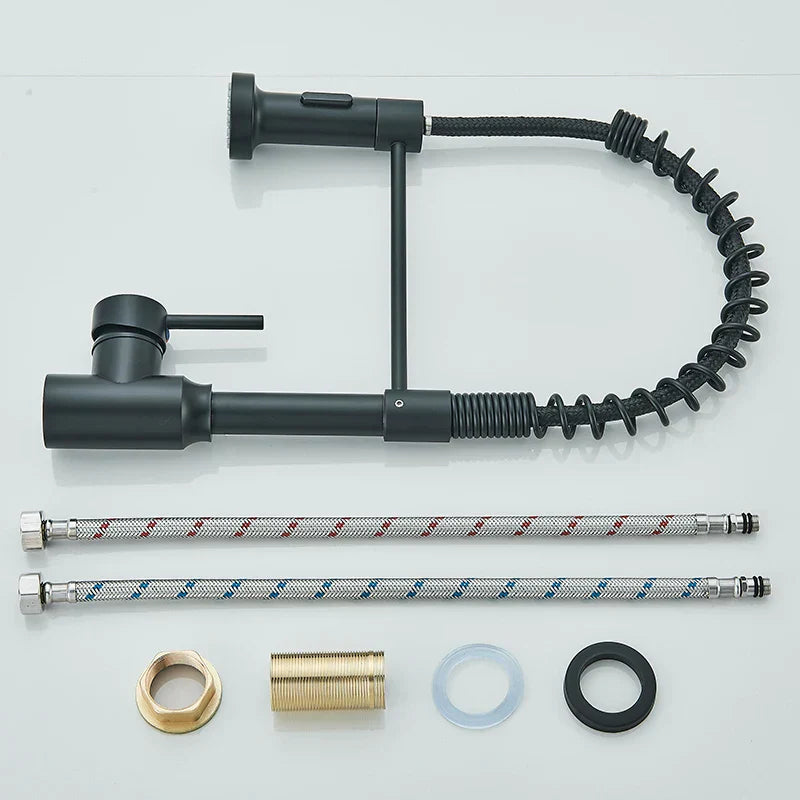 DecorBites™ Black Flexible Kitchen Faucet Pull Down Mixer Tap Swivel Stream Sprayer Nozzle