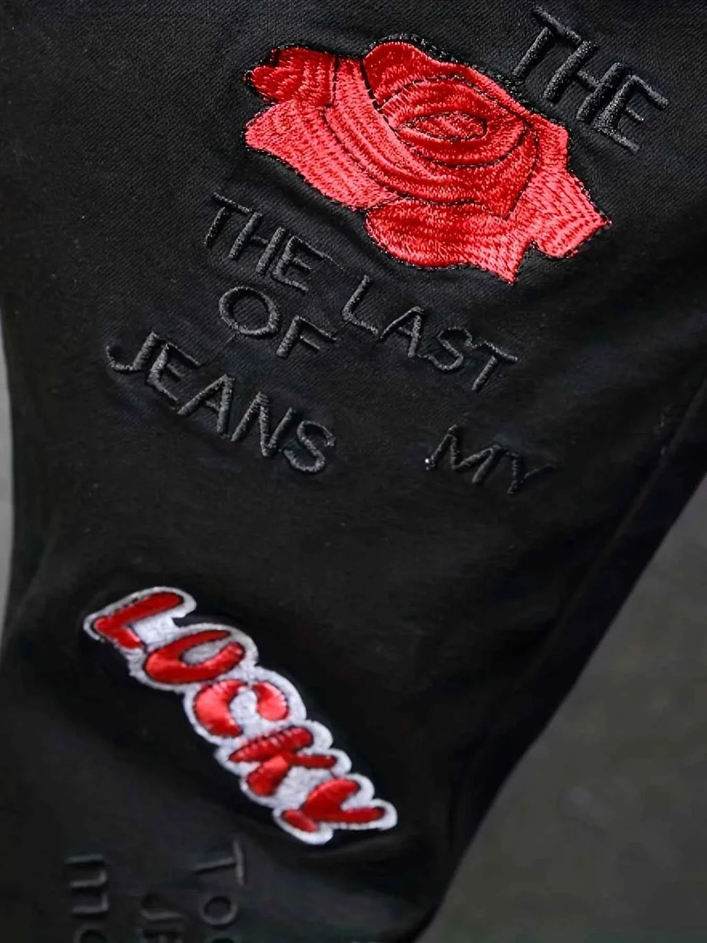 Men's slim fit embroidered elastic straight denim pants