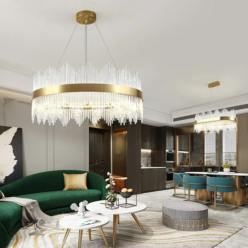 DecorBites™ Gold Crystal Chandelier Dimmable Luxury Pendant Lights for Bedroom & Living Room