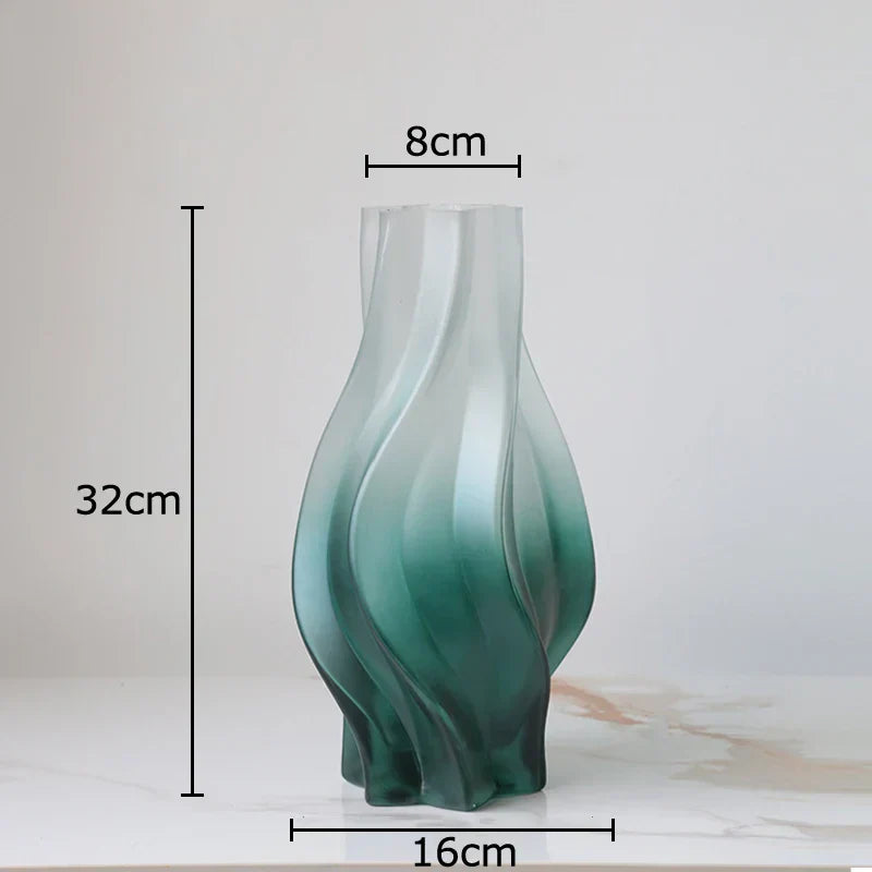 DecorBites™ Green Ripple Glass Vase with Artificial Flowers for Home Decor