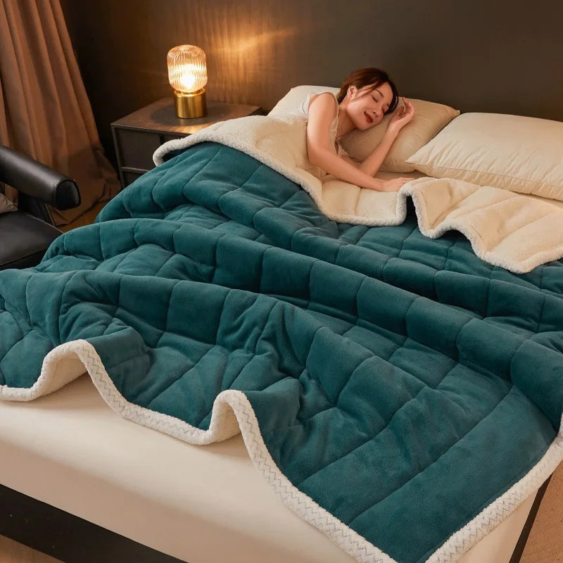 DecorBites™ Cozy 3-Layer Coral Fleece Winter Blanket - Soft & Warm Bed Quilt