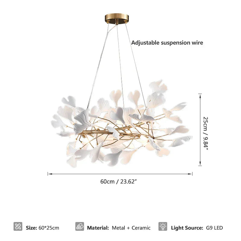 DecorBites™ Gold Branches Chandelier Porcelain Leaves Pendant Lights