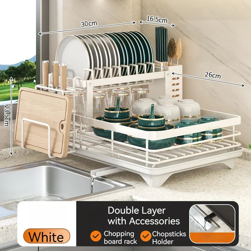 DecorBites™ Kitchen Dish Drying Rack with Drainboard Organizer for Dinnerware and Utensils