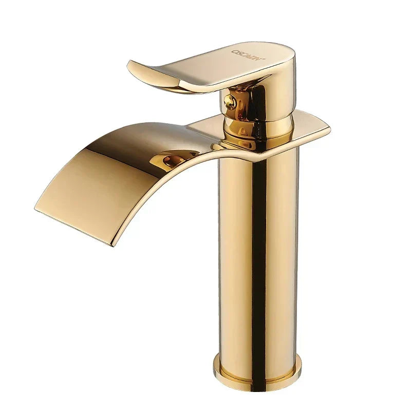 DecorBites™ Gold Waterfall Bathroom Faucet Single Handle Basin Mixer Tap Brass Sink Crane