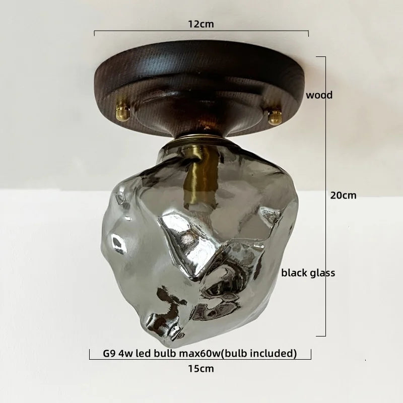 DecorBites™ Green Glass LED Ceiling Lamp Nordic Wood Copper Ceiling Lights