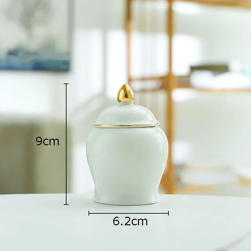 DecorBites™ Gold Tea Canister Ceramic Storage Jar with Lid for Desk Decoration