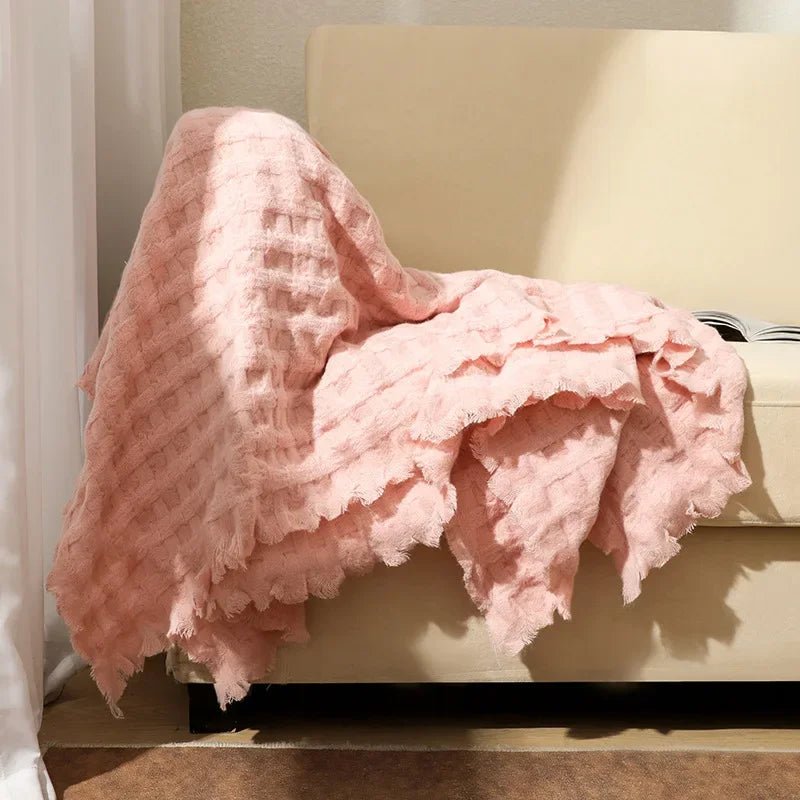 DecorBites™ Knitted Waffle Blanket Throw - Multi-Season Sofa Cover, Bedspread, and Nap Bed End Towel