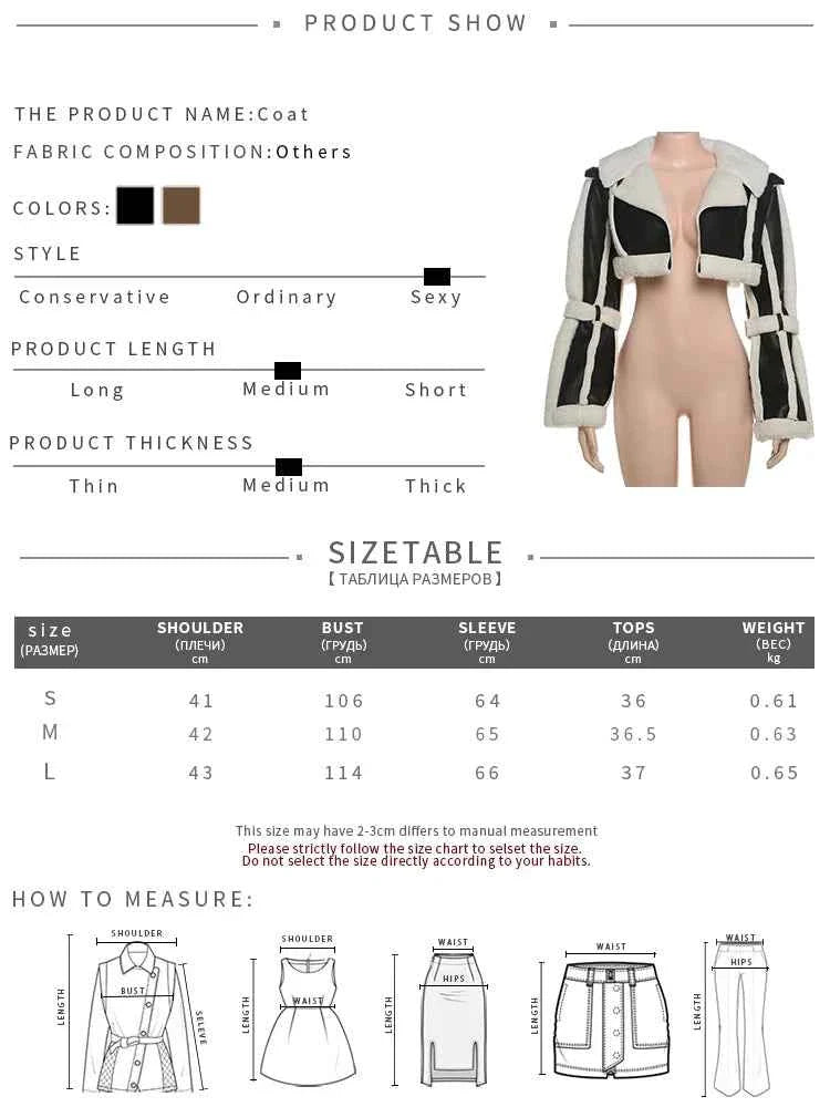 Furry Patchwork Women's Crop Jacket Warm Outwear Basic
