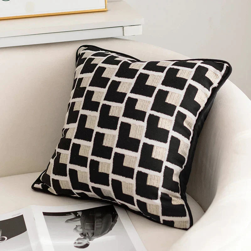 DecorBites™ Geometric Texture Black Gold Cushion Cover for Elegant Living Room Decor