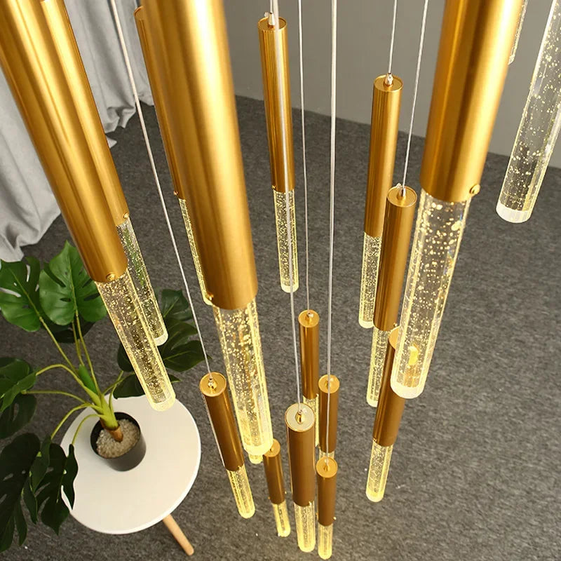 DecorBites™ Crystal Staircase Chandelier - Modern Gold LED Lighting for Living Room