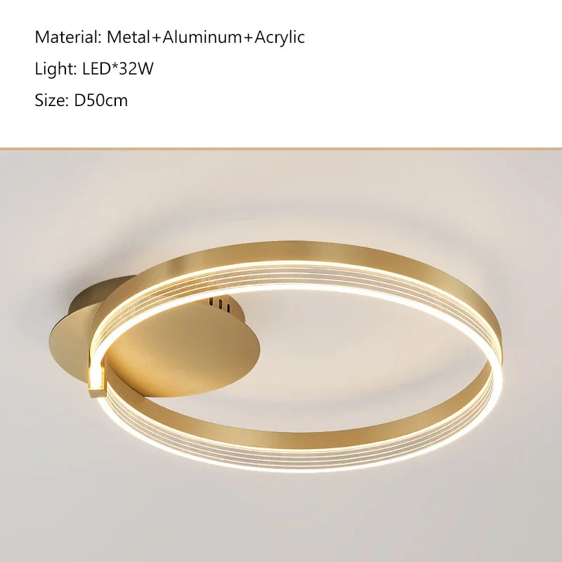 Modern gold acrylic round ring ceiling light for living room