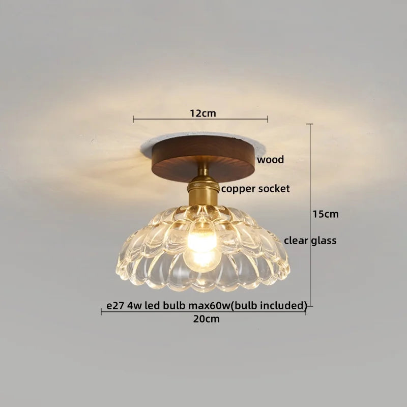 DecorBites™ Green Glass LED Ceiling Lamp Nordic Wood Copper Ceiling Lights