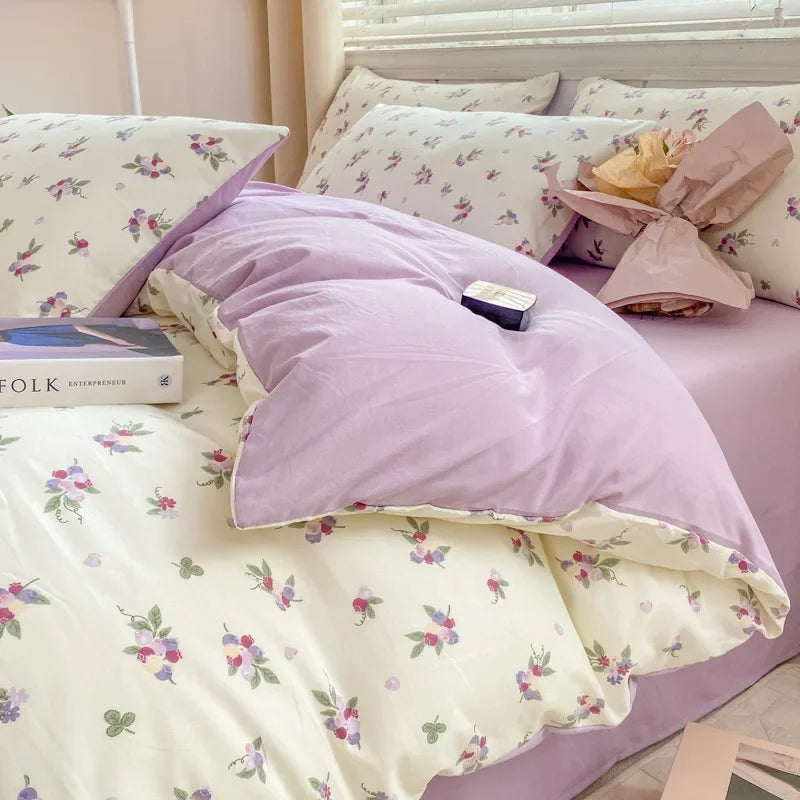 DecorBites™ Double Layer Yarn Cozy Bed Sheet Set - High-Quality Washed Cotton Printed Bedding