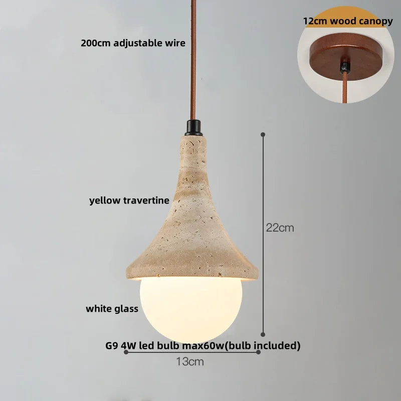 DecorBites™ Japanese Style LED Pendant Lights Wood Canopy Cement Lampshade