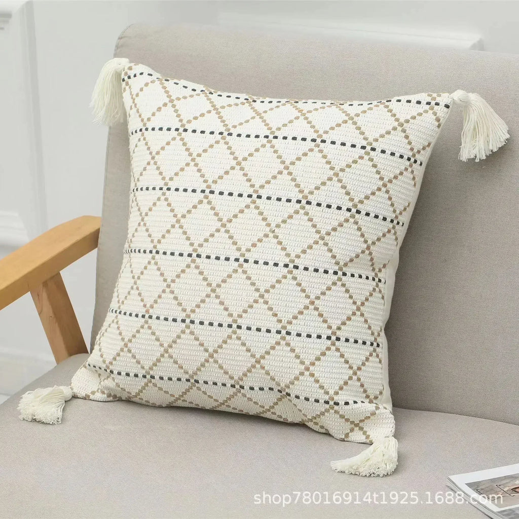 DecorBites™ Geometric Waves Tufted Pillow Covers with Embroidered Tassels