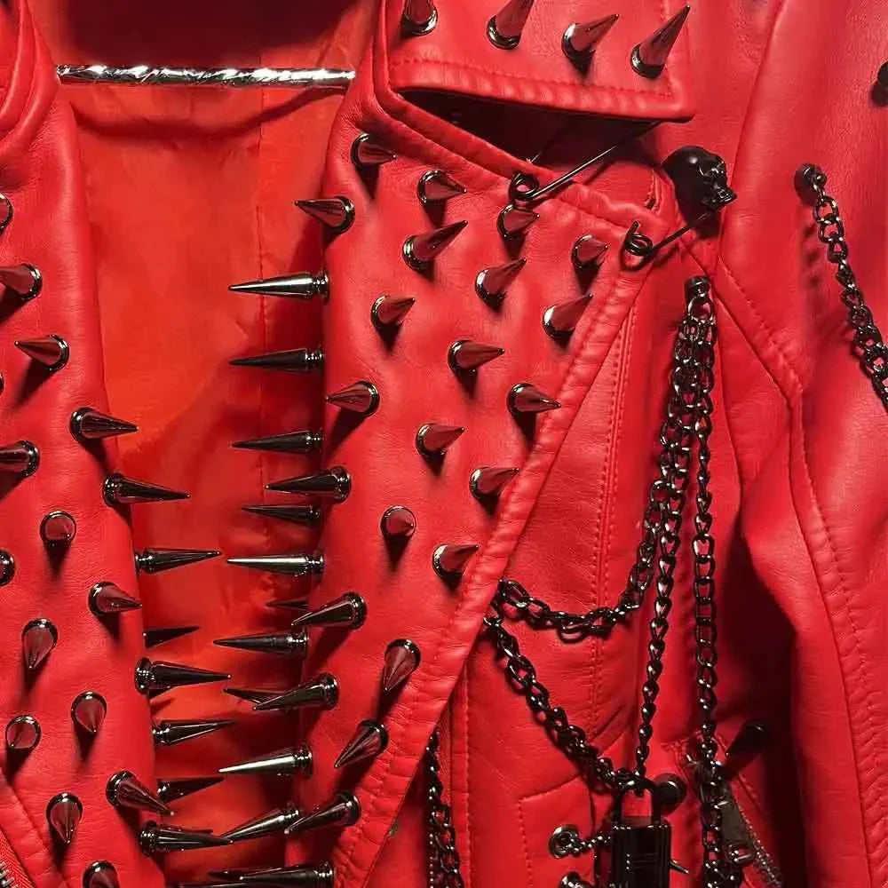 Women's Spiked Studded Rivet Goth Emo Pu Leather Jacket Grunge