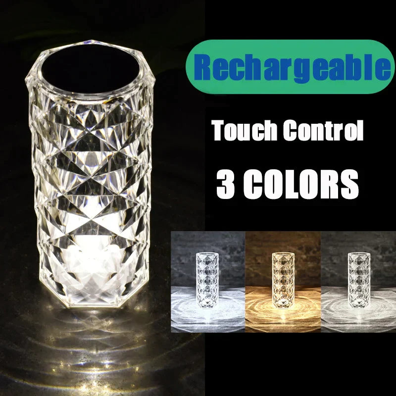 DecorBites™ Crystal LED Night Light, USB Rechargeable Ambient Lamp for Room Decor
