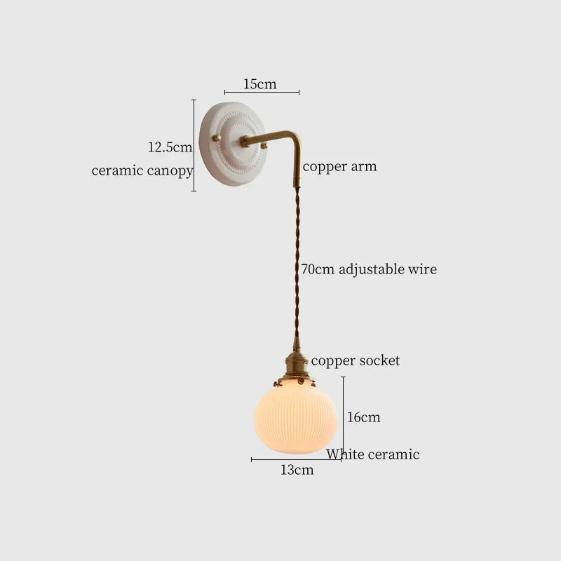 DecorBites™ Adjustable LED Wall Sconce Lamp Stripe Ceramic Copper Mirror Bedside
